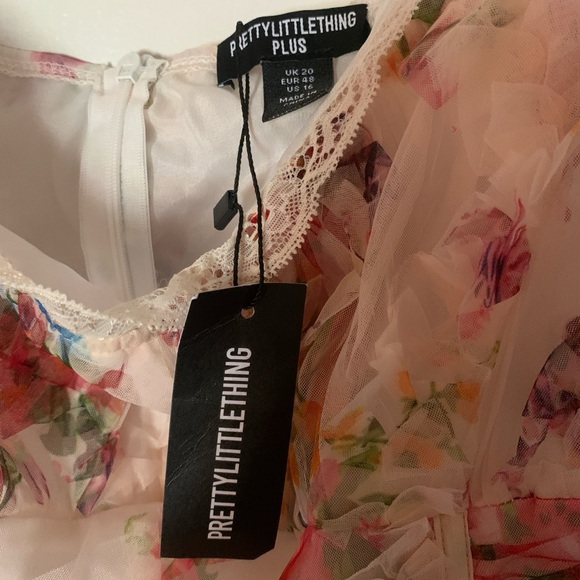 Last Chance Pretty Little Things Floral Textured Ruffle Chiffon Dress Size 16 - Picture 7 of 9